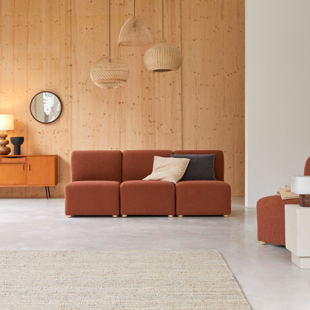 Tikamoon Banquette Modulable En Acacia Massif Et Tissu Terracotta 3