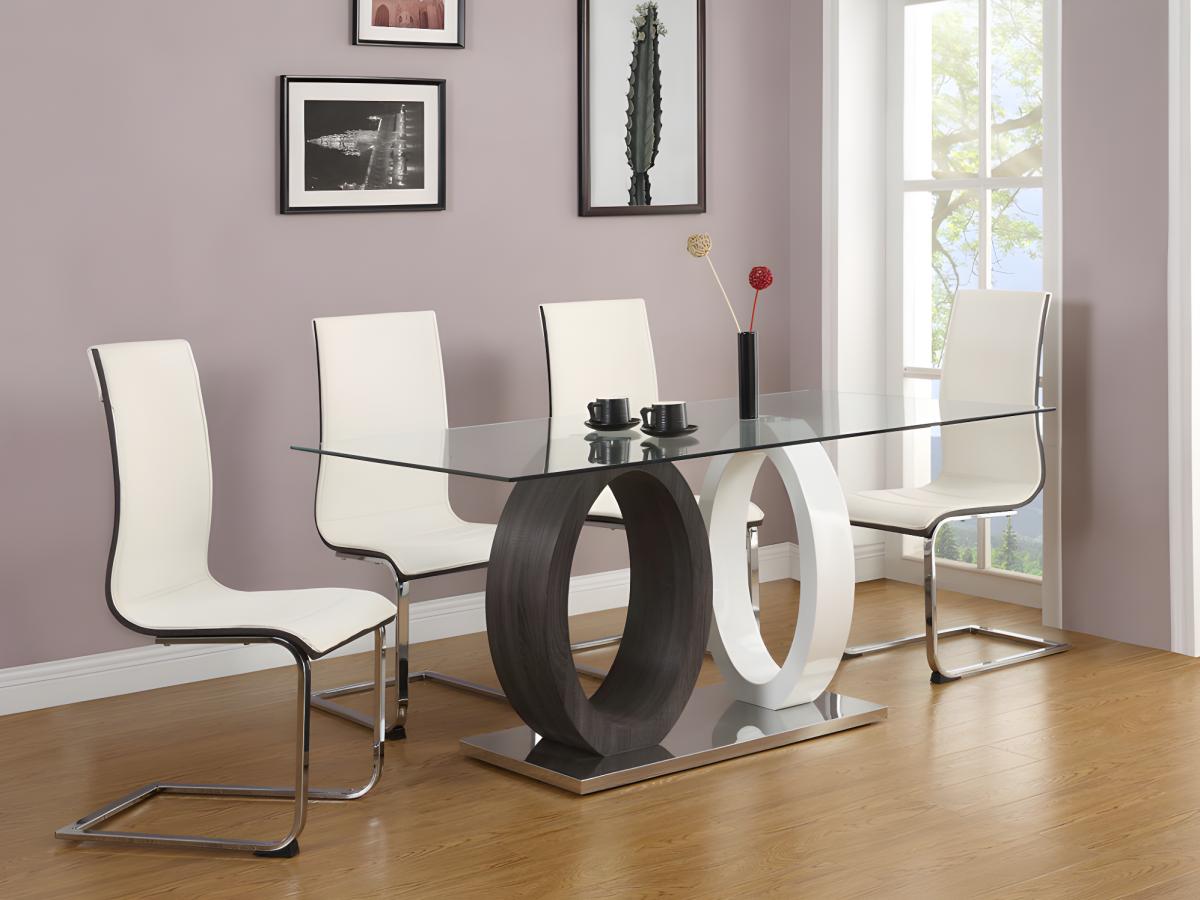 Mesa de comedor AYANE - Cristal templado y MDF - Gris y Blanco - 7