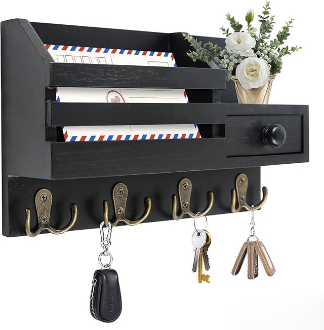 ZUIMENG Porte-Clés Mural Acier Inoxydable Et Bambou 8 Crochets - Organisateur Entrée 32cm