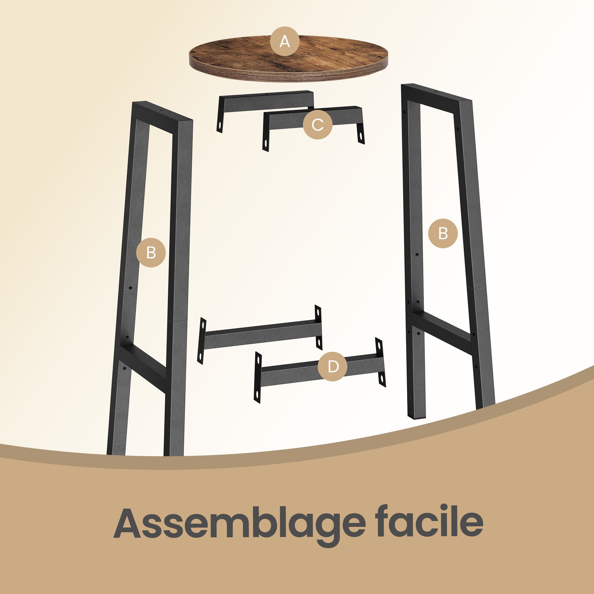 Ensemble de 2 Tabourets de Bar, Tabourets de Cuisine, avec Repose-Pieds, Hauteur 65 cm, pour Salon, Salle à Manger, Marron et Noir - 6