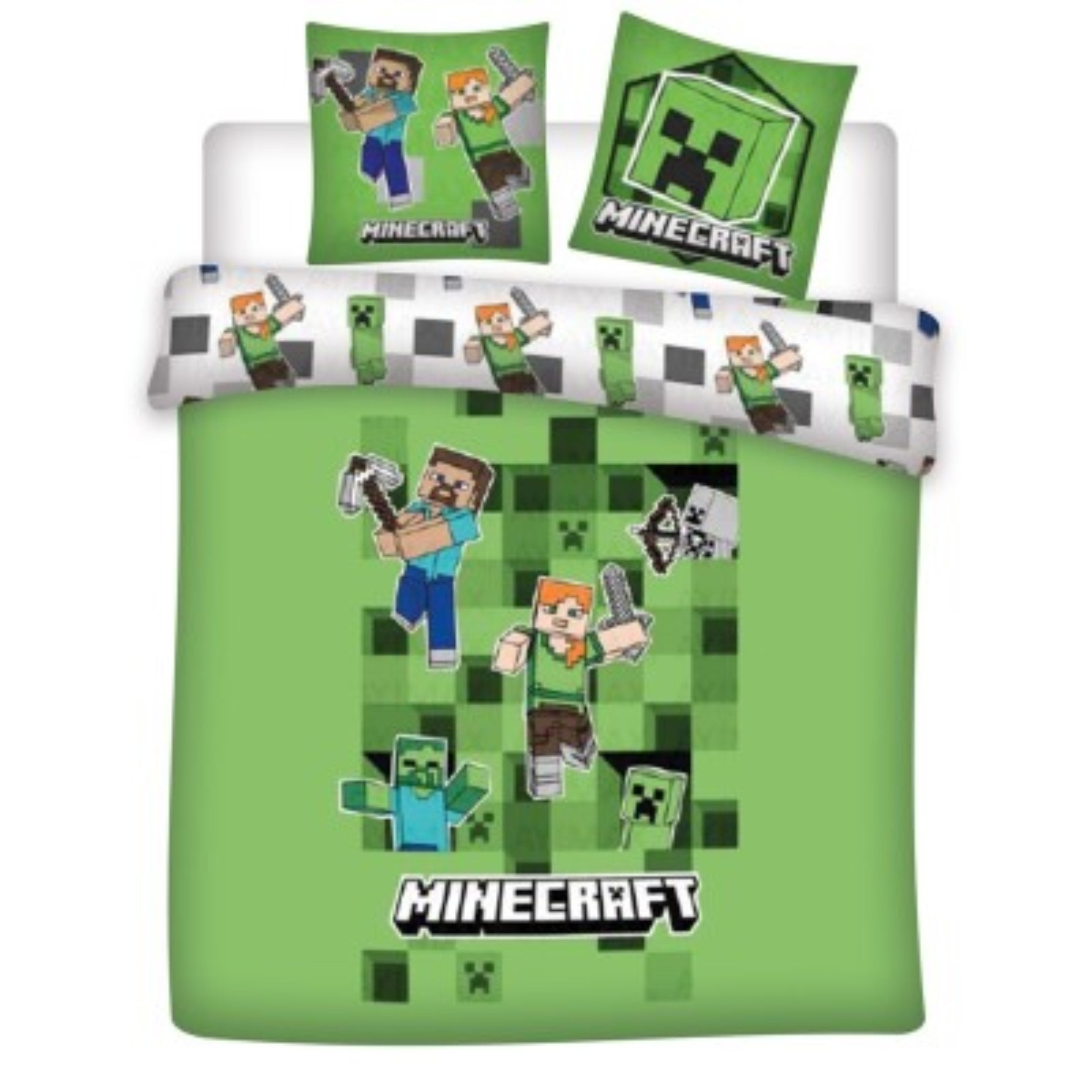 Character World Minecraft Parure De Lit Double Officielle Avec Housse De Couette Réversible Et Taies D'oreiller Assorties