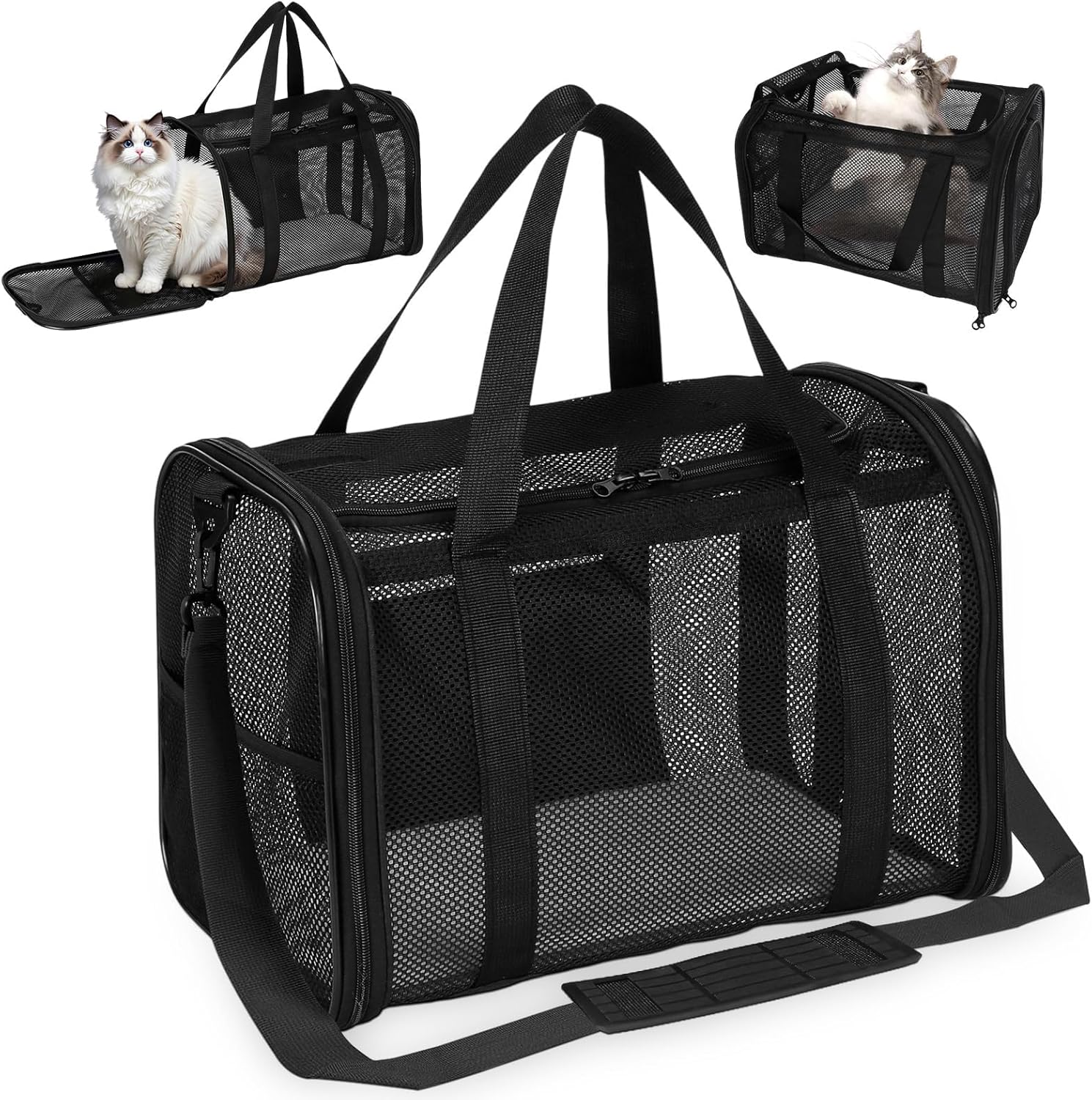 Borsa Da Trasporto Per Cani E Gatti Espandibile Traspirante, Borsa A Tracolla Pieghevole Per Animali Domestici Con Materasso Staccabile, Gabbia Per Il Trasporto Per Escursioni In Campeggio (M - 5