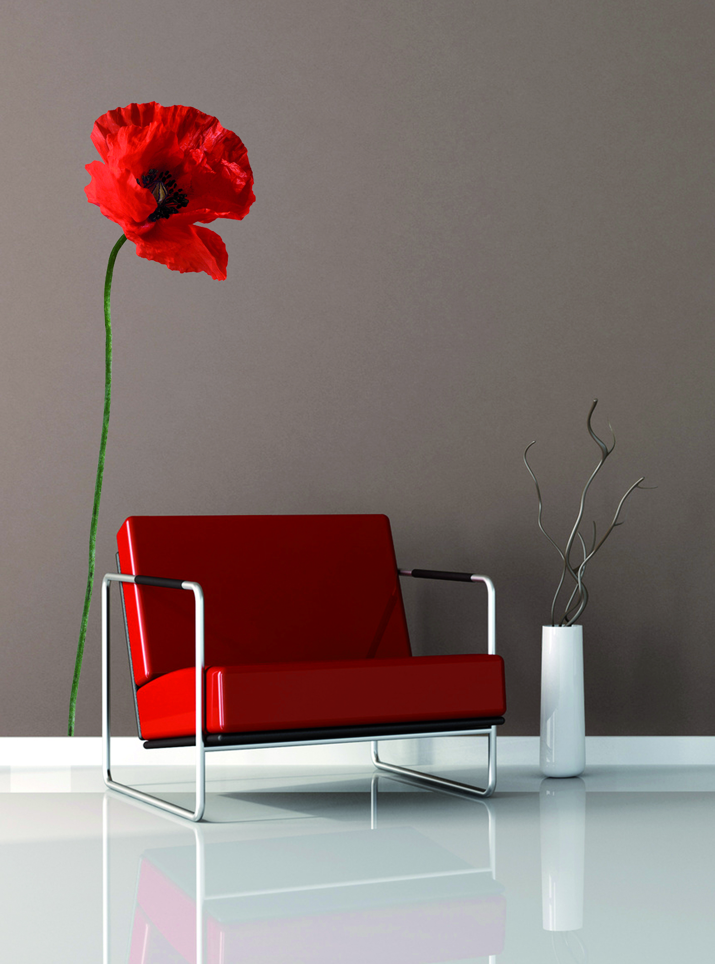 Pegatina decorativa pegatina trompe l'oeil, foto de una amapola roja en gran formato, 169 cm x 58 cm