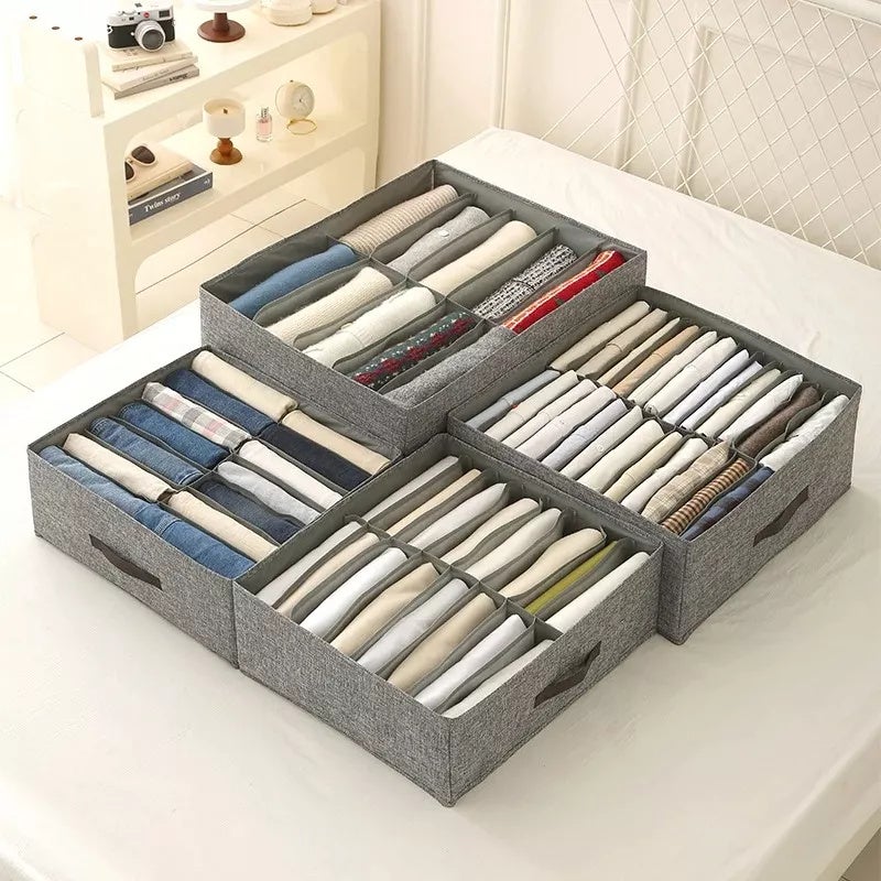 Organisateur de vêtements de garde-robe 2 pièces avec 14 grilles-Organisation et rangement de placard pour t-shirt, Jean, court, jupe - 9