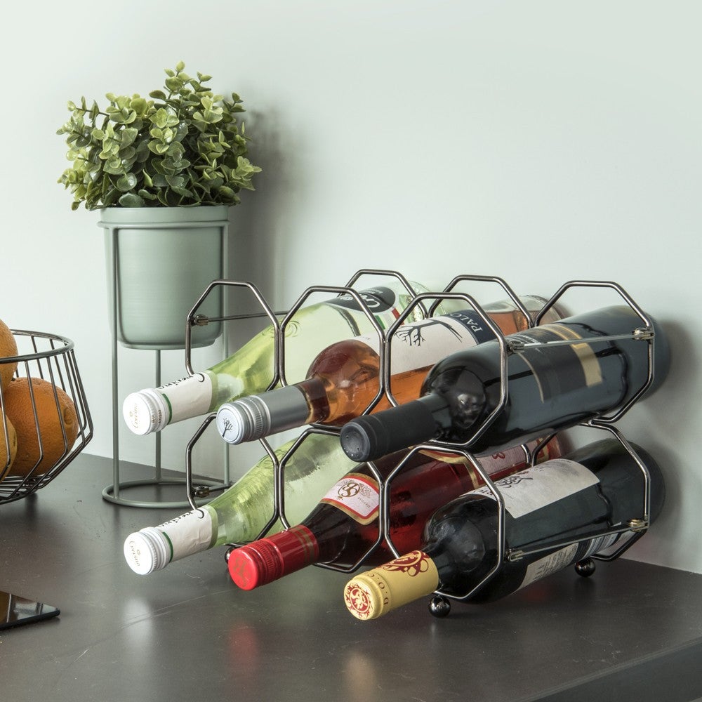 Portabottiglie Esagonale In Metallo - Colore Rame, Per 6 Bottiglie, Design A Nido D'Ape - Foto 2