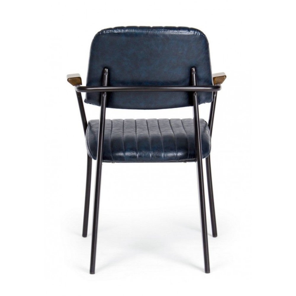 Chaise de style vintage Nelly en éco-cuir avec accoudoirs bleus 84 h cm - 9