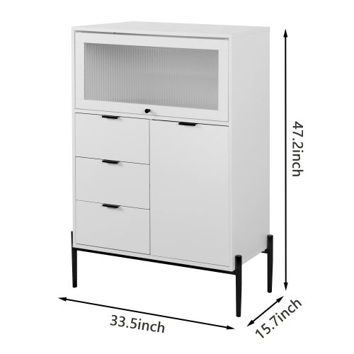 Buffet de rangement avec 2 portes, 3 tiroirs, tablettes, en MDF, 85x40x120 cm, blanc - 4