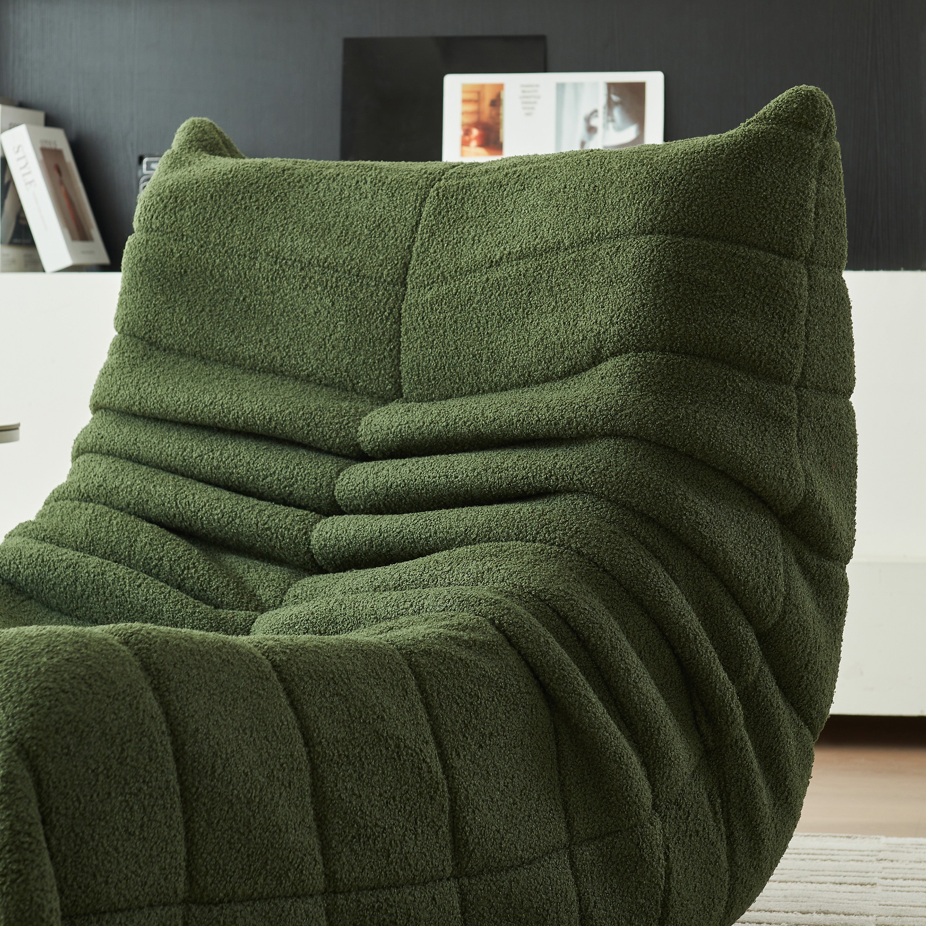 Fauteuil paresseux - COZY - 86x105x75 cm - Velours vert - Confort relaxant - canapé 1 place - 5