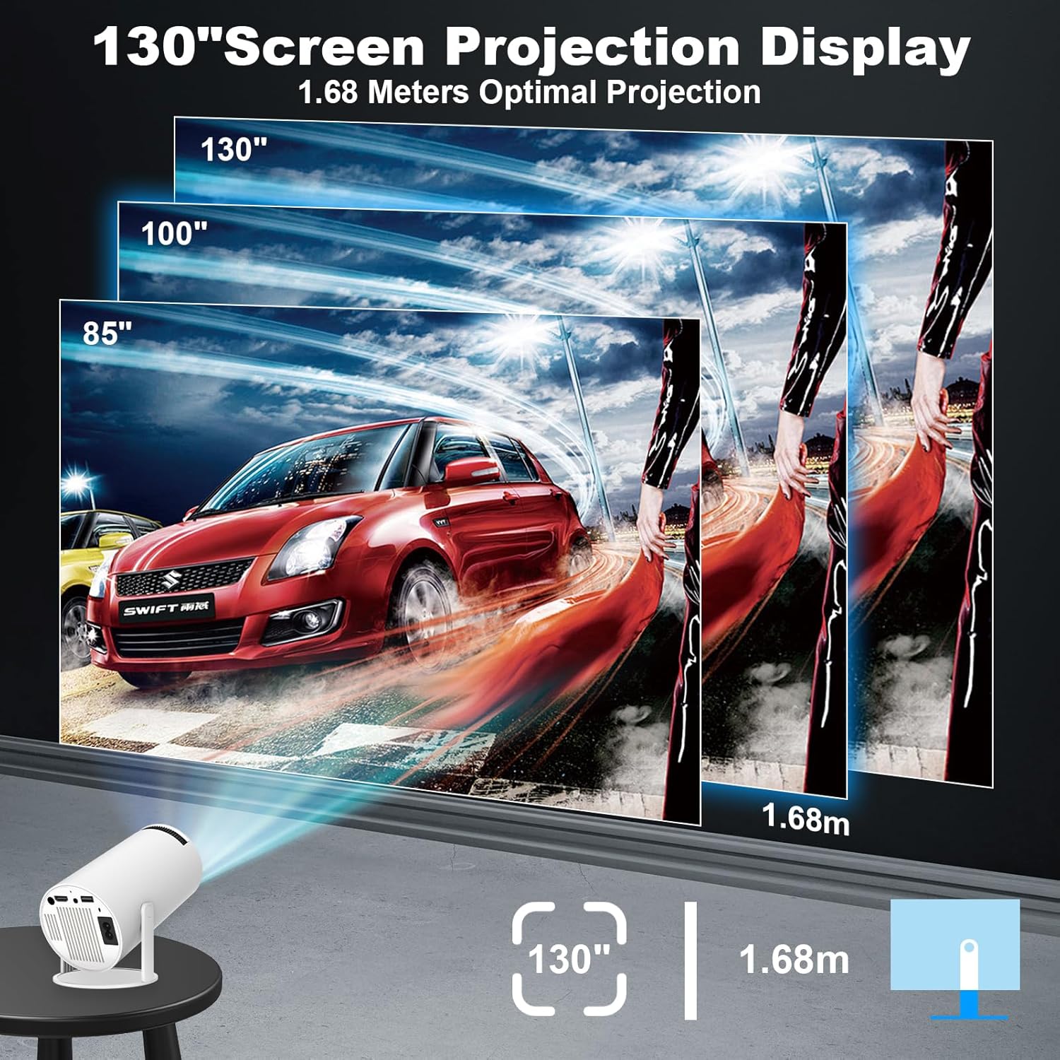 Jiahooi ，Projecteur vidéo portable 4K, Wi-Fi 6, Android 11, 1080p, compatible téléphones et ordinateurs portables, HDMI, rotation à 180° (HY300Pro) - 5