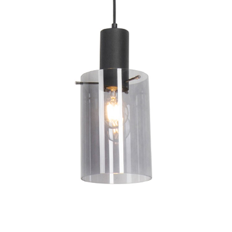 Wisząca lampa vintage czarna z przydymionym szkłem - Vidra