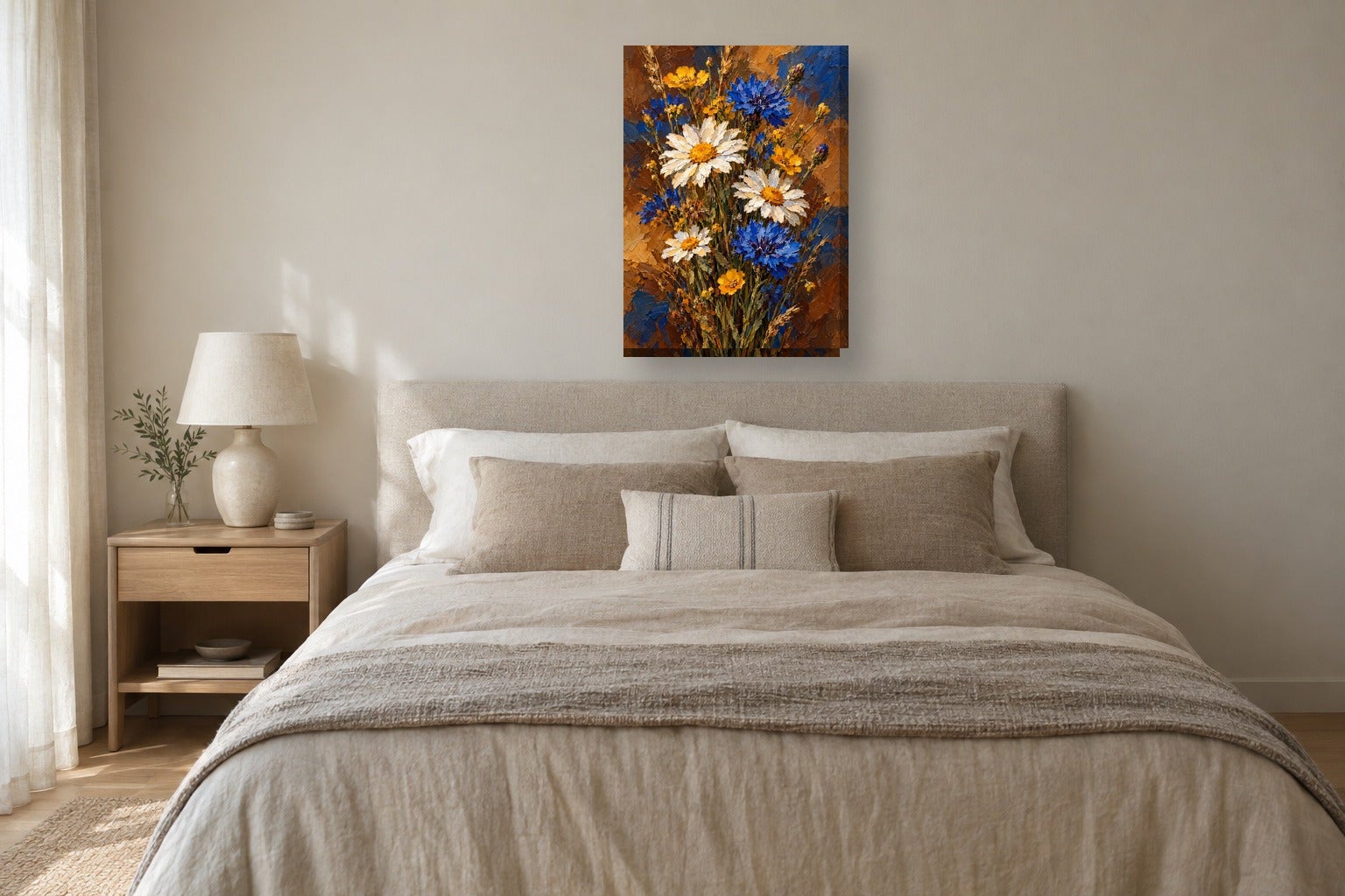 Tableau floral à l’aquarelle «Fleurs des champs, huile» sur toile ...