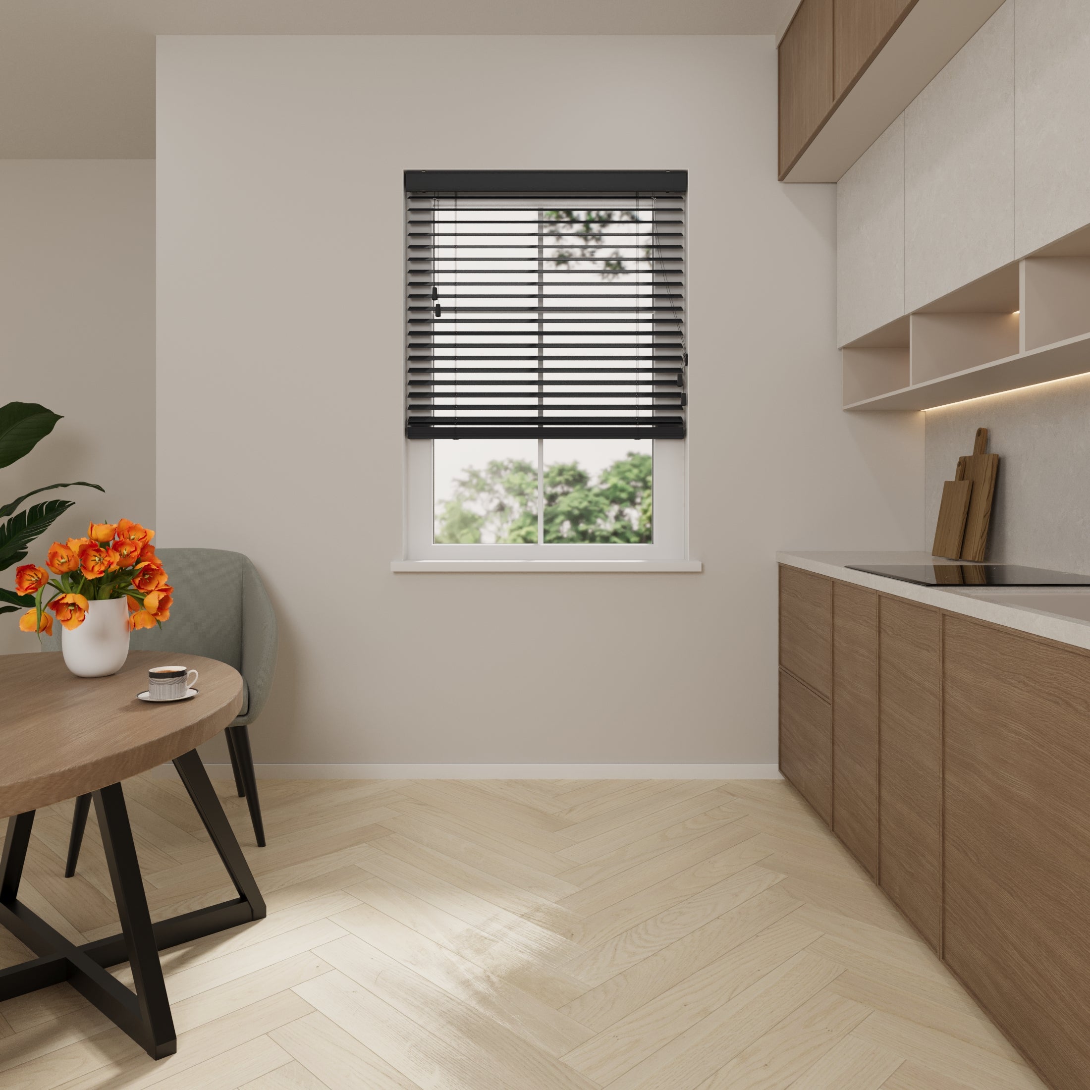 DTCH® Store Vénitien en Bois Essence 100 x 240 cm (LxH) - 50 mm - Noir - Tailles de 50 à 250 cm de large - 4