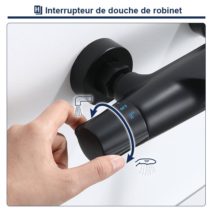 Mitigeur Thermostatique de Baignoire Robinet Cascade pour Baignoire Robinet Noir en Laiton Design Elégant - 3