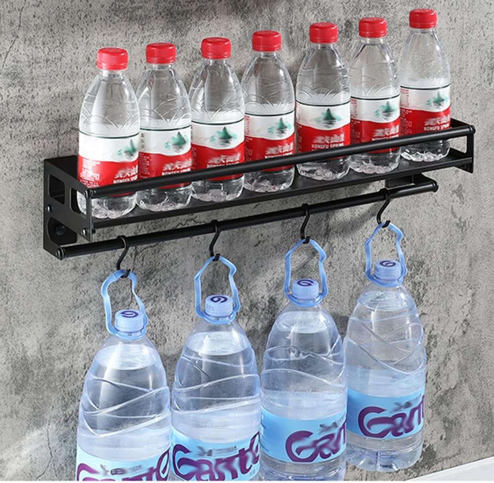 Portautensili da cucina in acciaio inox con 6 ganci, incollato/forato, 2 modalità di montaggio, organizer da parete 40 cm, nero - 4