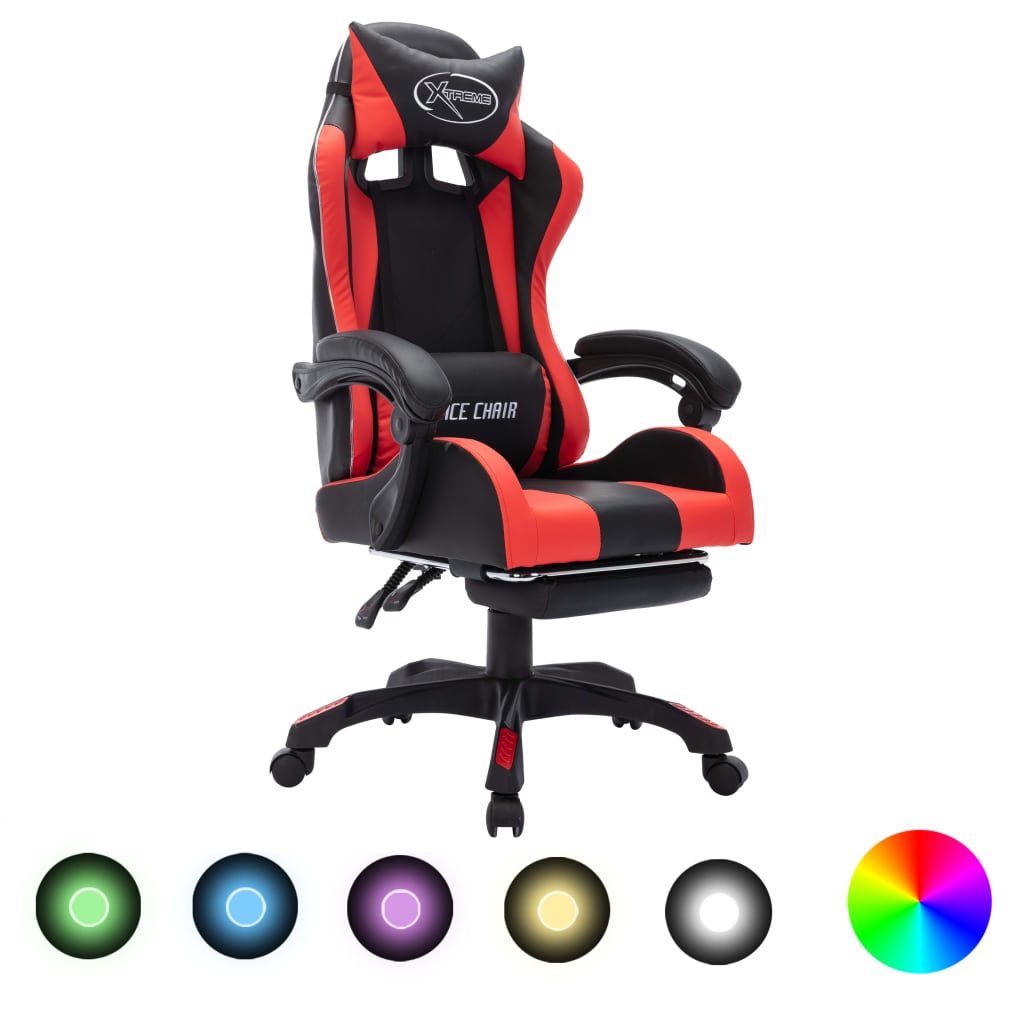 Silla gaming | silla de oficina | silla gamer ergonomica con luces led rgb cuero sintético rojo y negro cfw932409