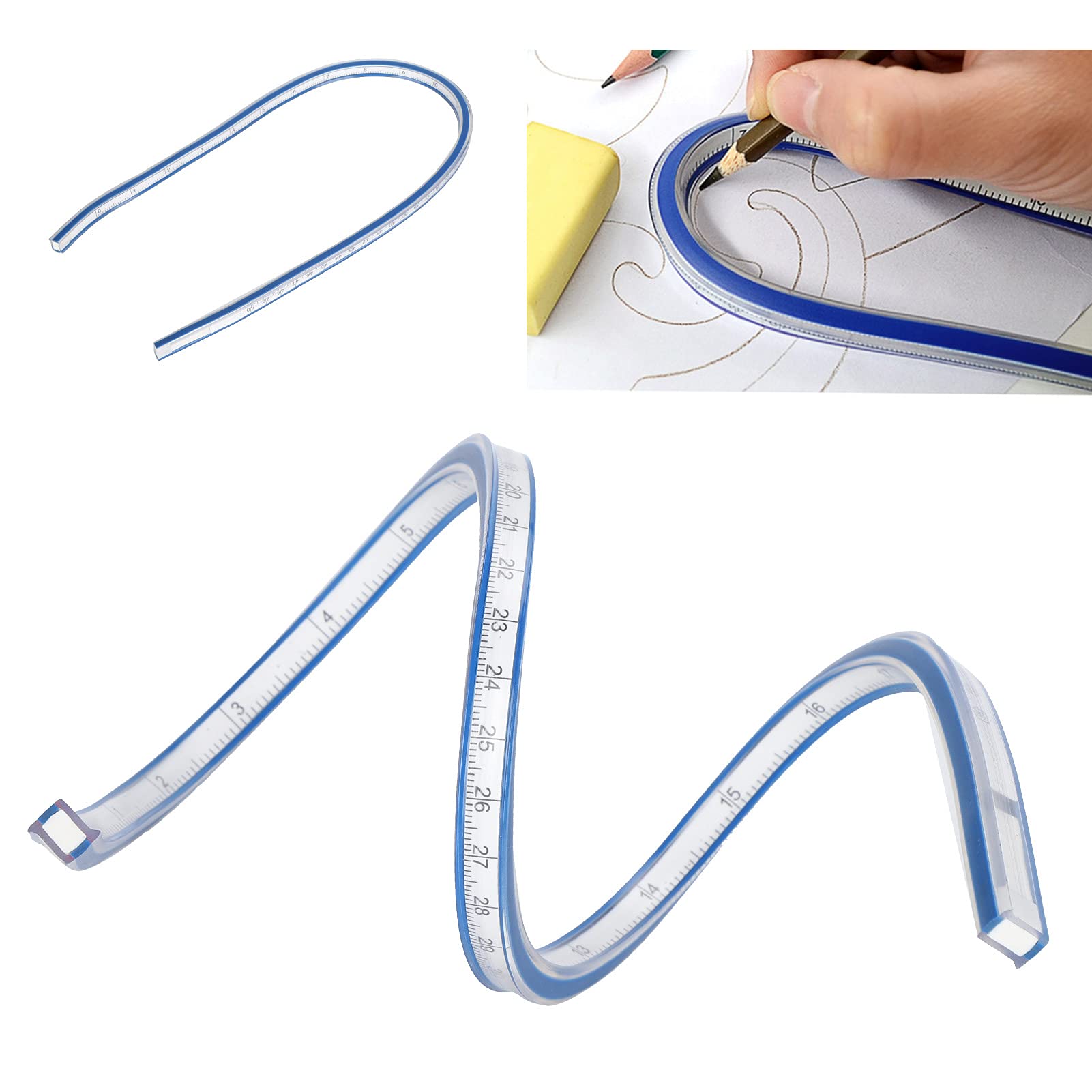 Règle courbe flexible en plastique, échelle métrique, outil de mesure souple pour le dessin et la couture (règle serpent de 50 cm) - 2