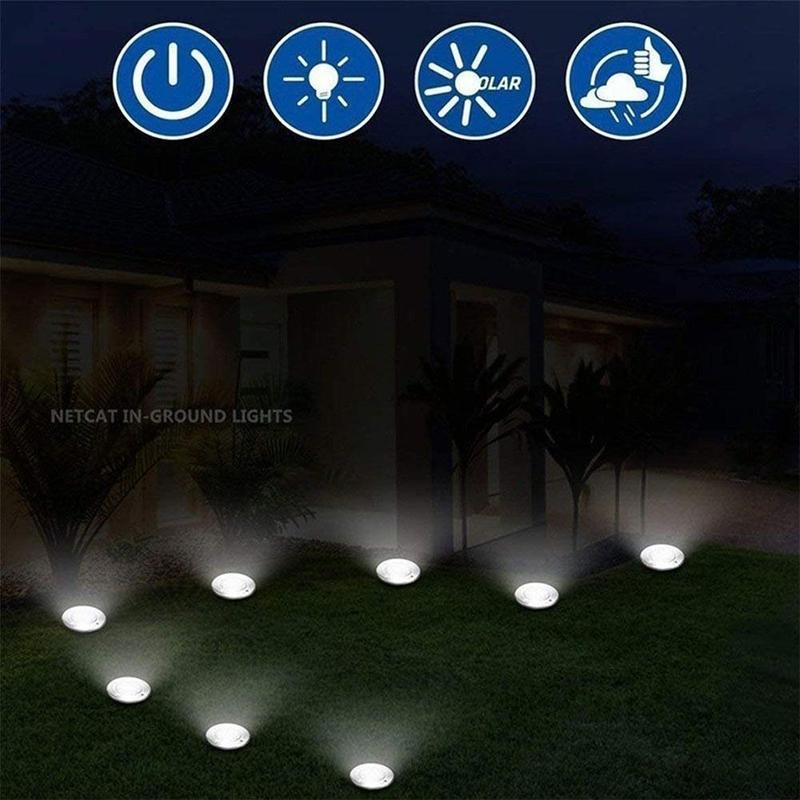 Lot de 10 lampes solaires LED pour sol, éclairage extérieur, lampadaire, éclairage souterrain, étanche IP65 (blanc froid, rond) - 9