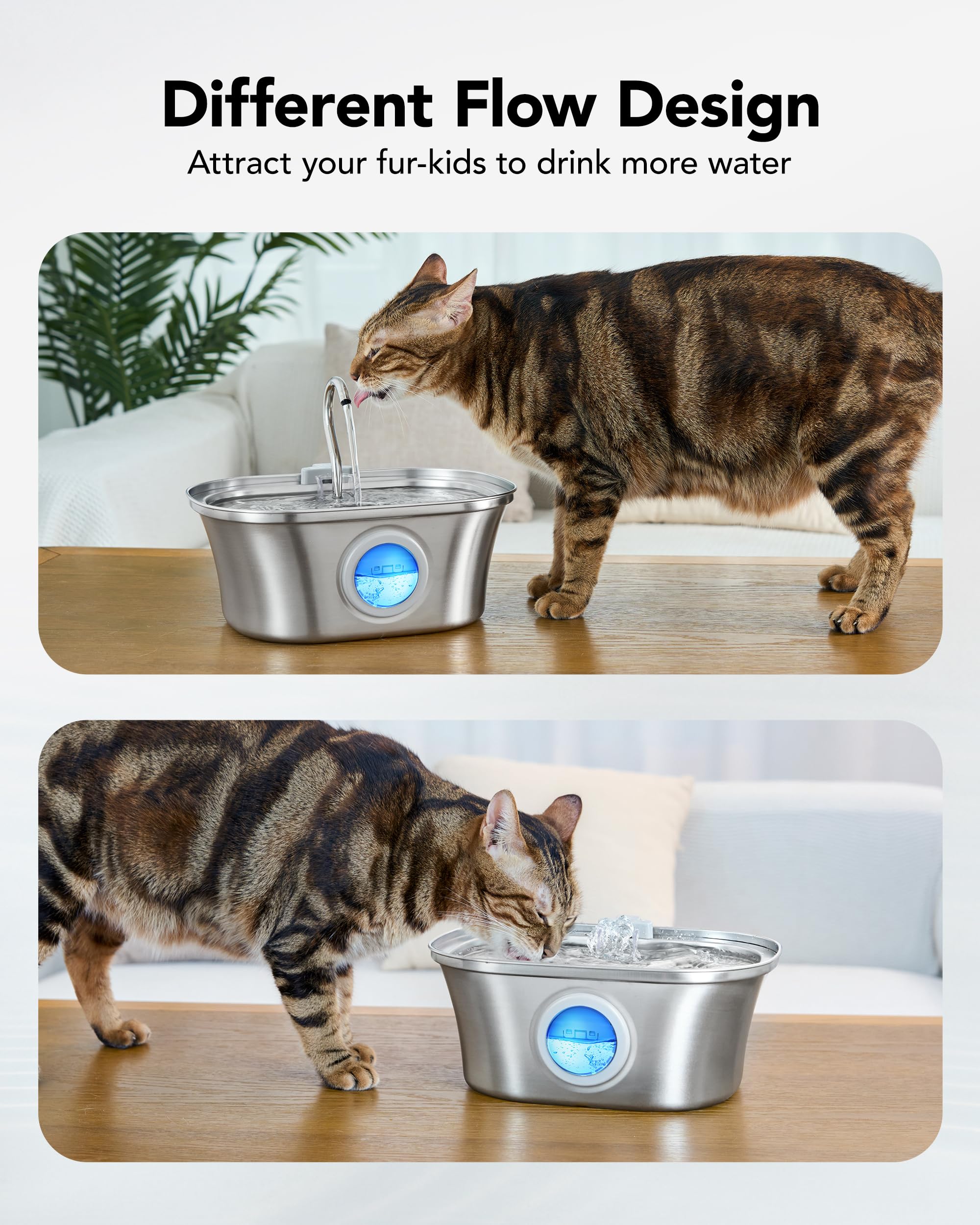 Fontaine à Eau pour Chat Fontaine à Eau en Acier Inoxydable pour Animaux domestiques de 3,2 L avec Distributeur d'eau Automatique - 7