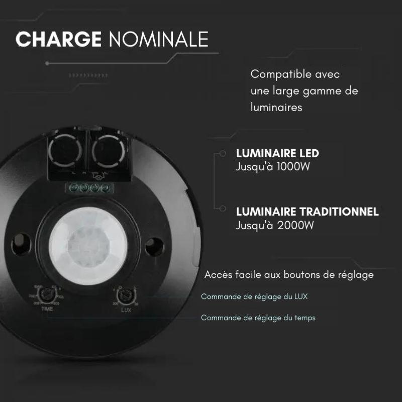 Détecteur de Mouvement en Saillie 8m 360° Noir - SILAMP - 8