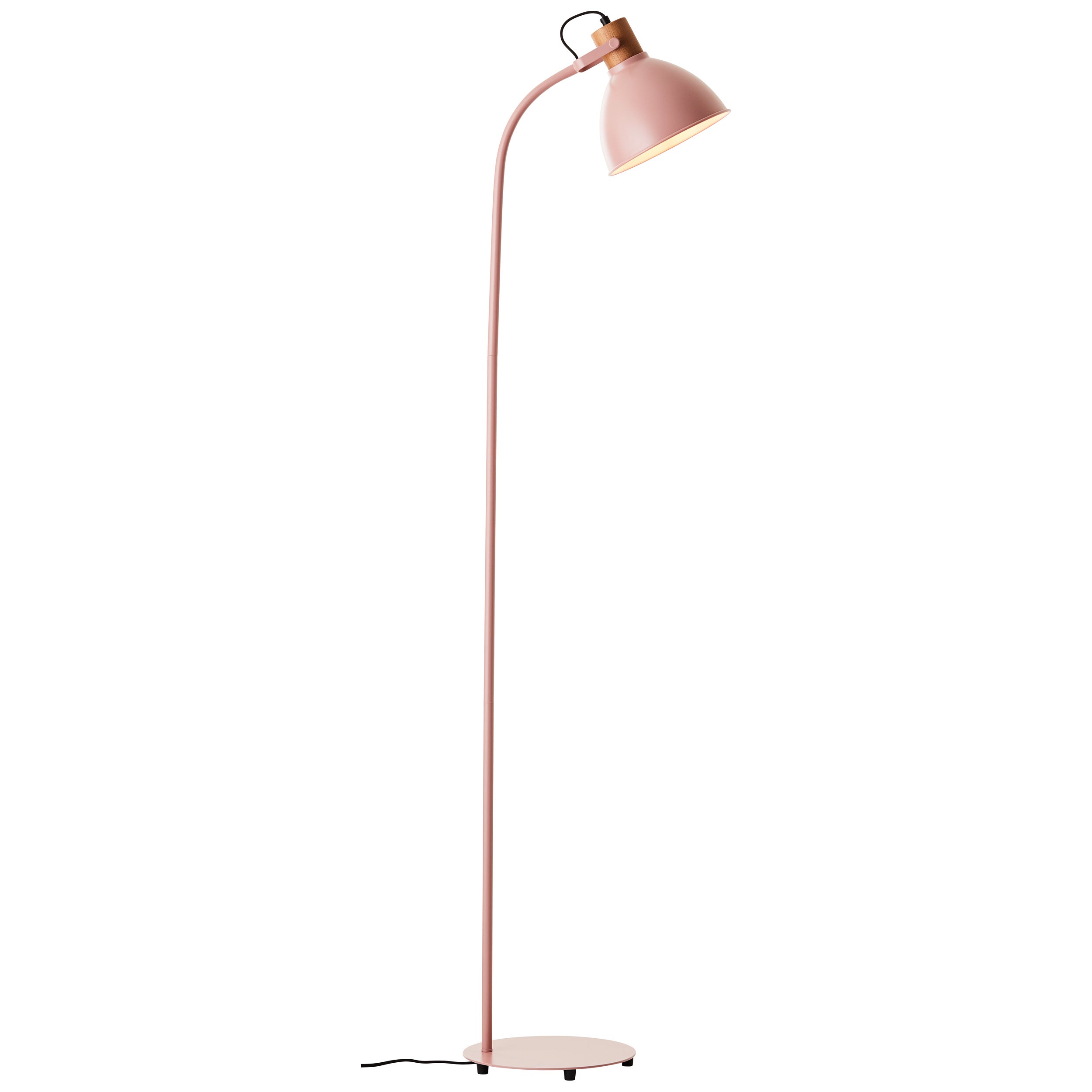 Brilliant Lampa podłogowa Erena 1.5m jasnoróżowy metal/drewno włącznik nożny 1x A60, E27, 40 W, pasuje do zwykłej żarówki (brak w zestawie)