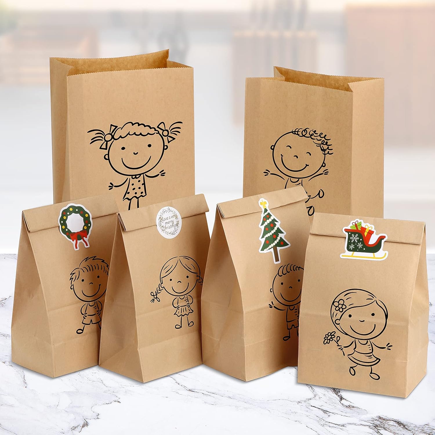 50 dużych torebek z papieru pakowego 30,5 x 20 x 12,5 cm, torebki prezentowe z papieru pakowego na Boże Narodzenie, imprezy, urodziny, wesela - 5
