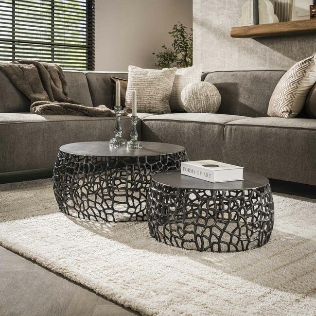 Table basse gigogne en métal gris motifs ajourés (2 pièces) | Leroy Merlin