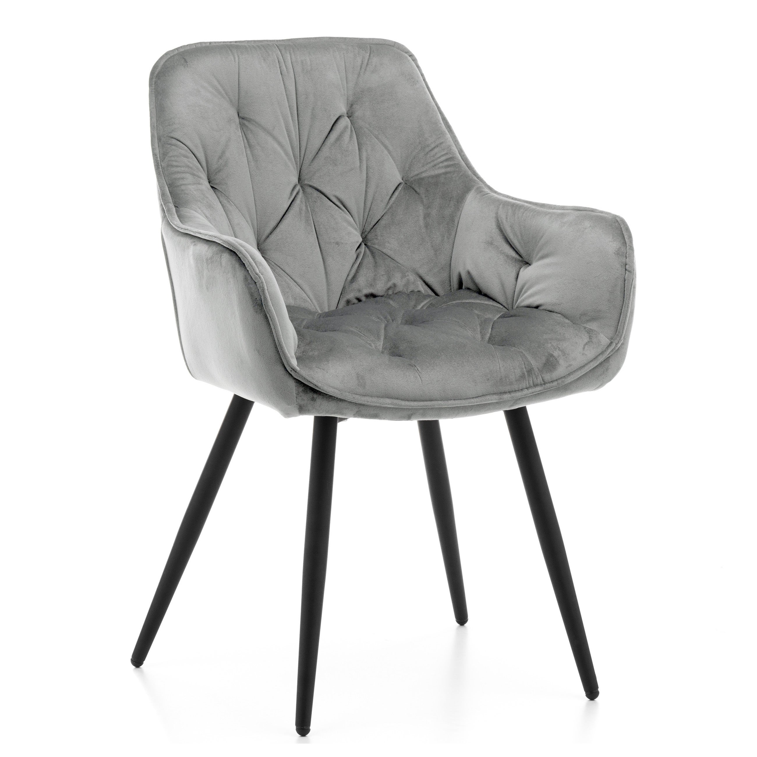 Krzesło tapicerowane pikowane welurowe SIENA jasnoszare