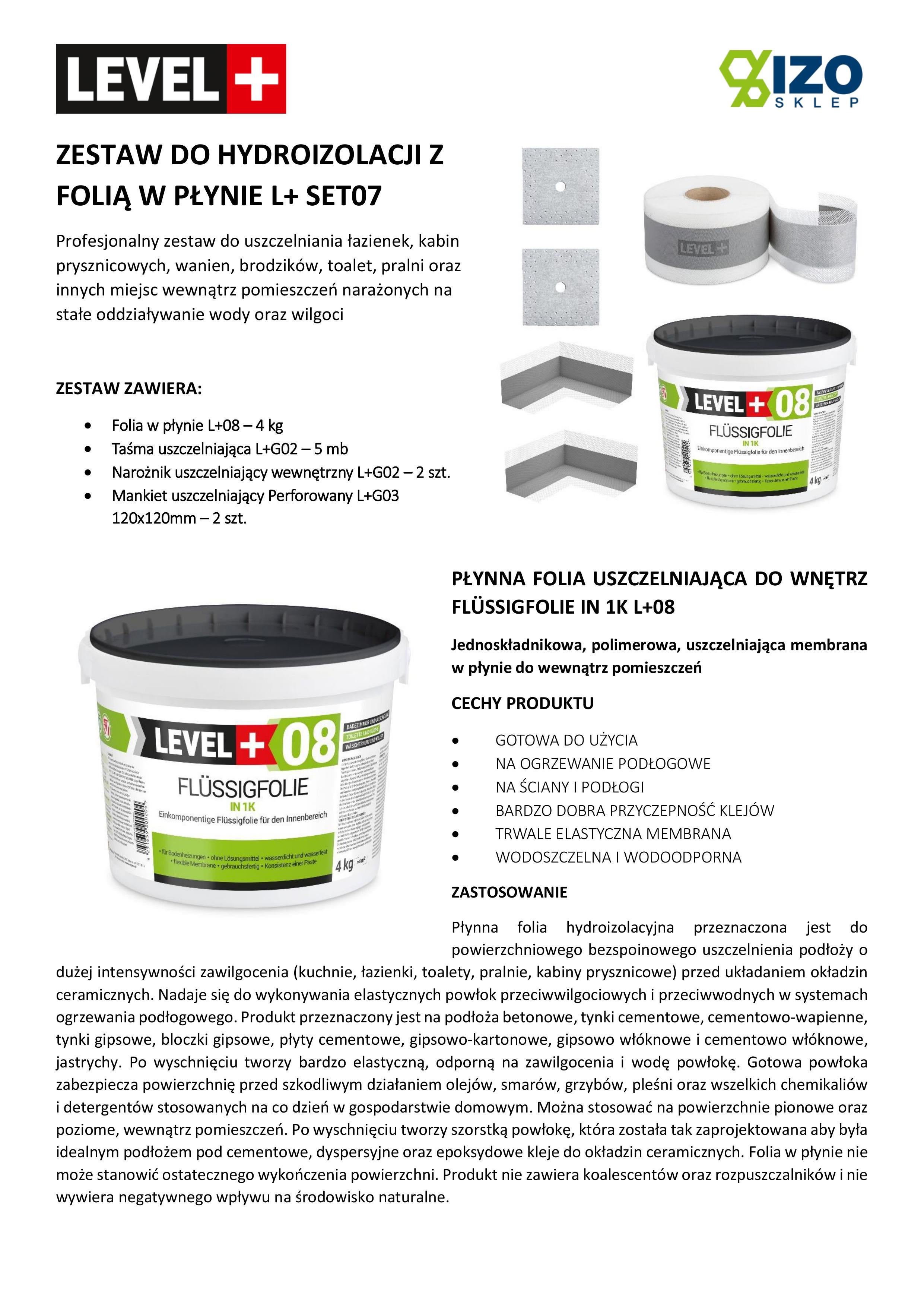 LEVEL+ Kit d'étanchéité pour l'étanchéité de la douche Salle de bain Bande d'étanchéité Film liquide 4kg SET07 - 7