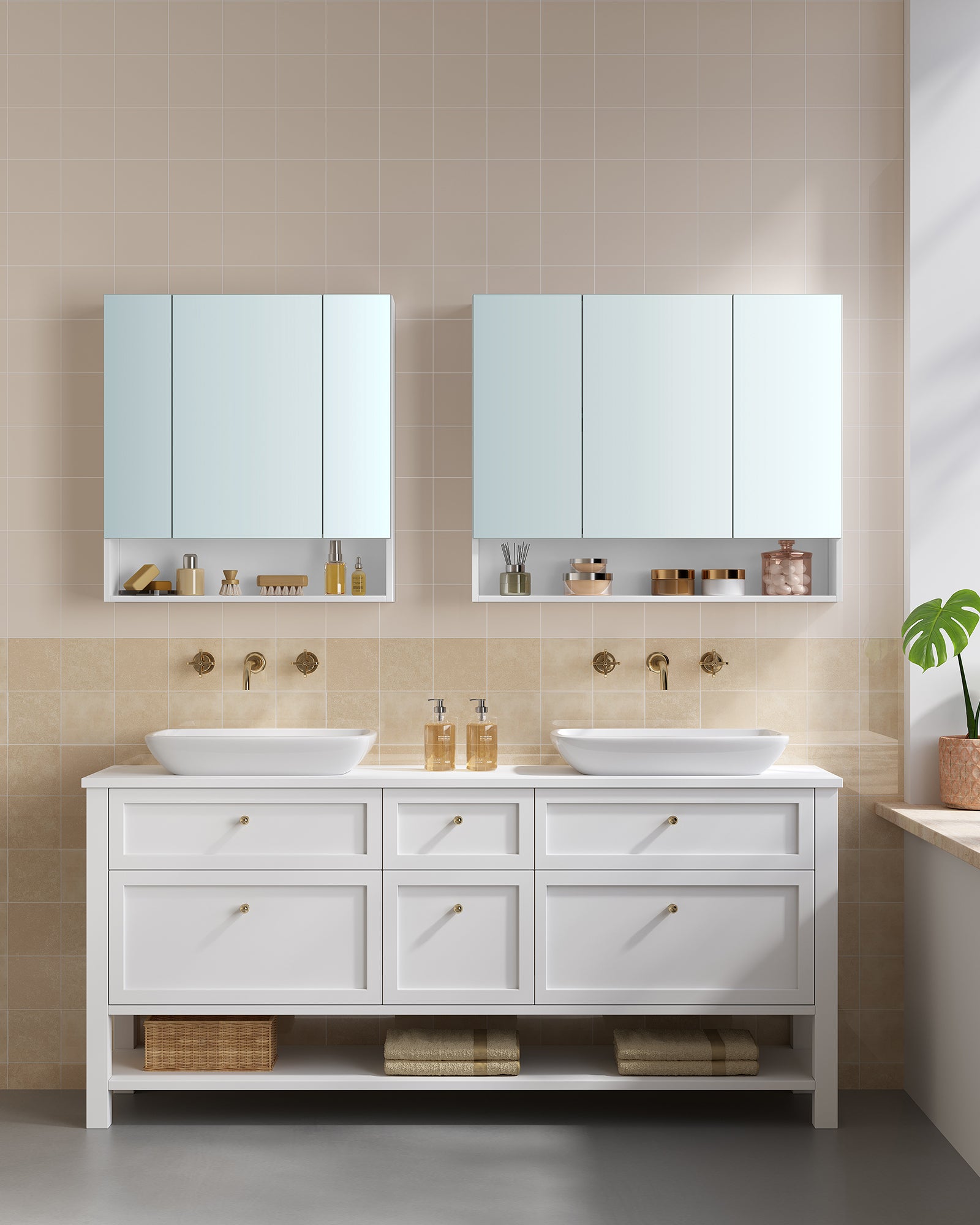 Armoire de Salle de Bain avec Portes Miroir, Armoire Murale à Miroir, Compartiment Ouvert, Étagères Réglables, 16,5 x 70 x 75 cm, Blanc Nuage - 7