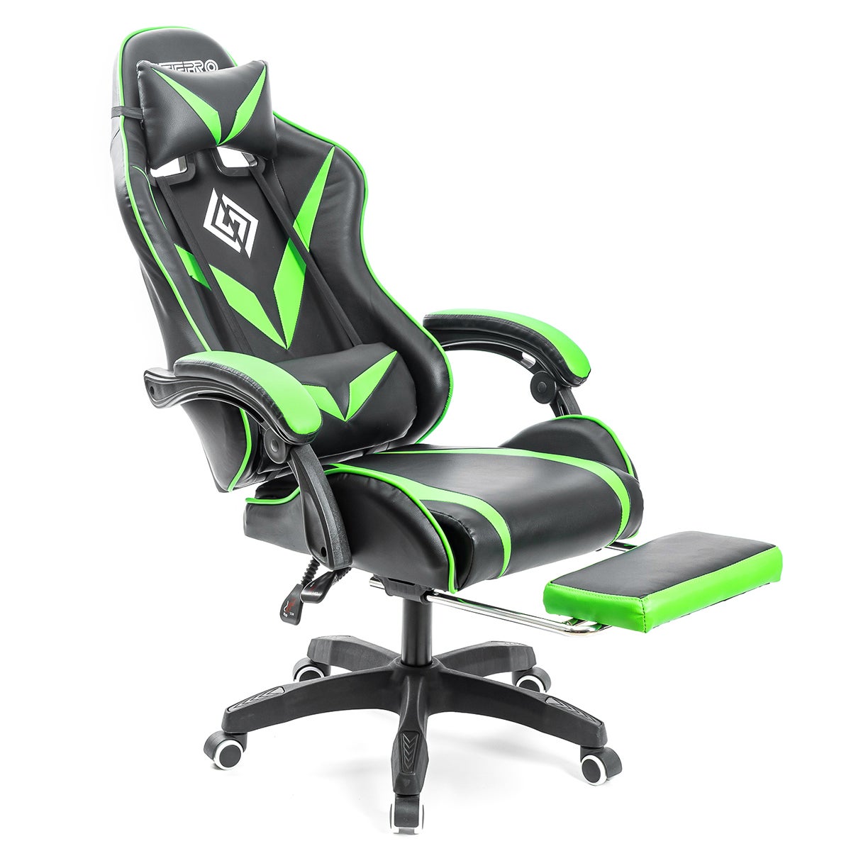 Sedia da gioco ergonomica massaggiante Sedia da ufficio regolabile in altezza con cuscino lombare, poggiatesta, poggiapiedi - Verde e nero - 5