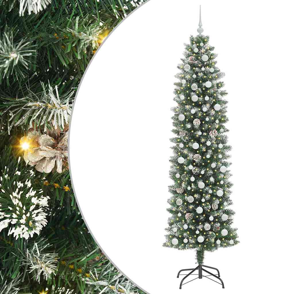 Sztuczne smukłe drzewo bożonarodzeniowe Zielono-biały 240 cm