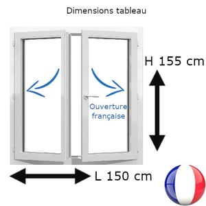 Fenêtre PVC 2 vantaux H 155 x L 150 cm OF avec poignée