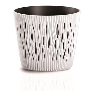 2 Vasi Rotondi Sandy In Plastica Bianca – 26x22 Cm, Capacità 7,9L, Con Scanalature Ondulate, Per Balcone E Terrazzo - 2