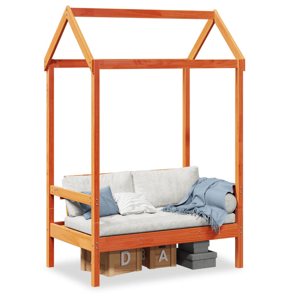 Banco interior | banco con techo madera maciza pino marrón cera 117,5x70x176,5cm cfw65486