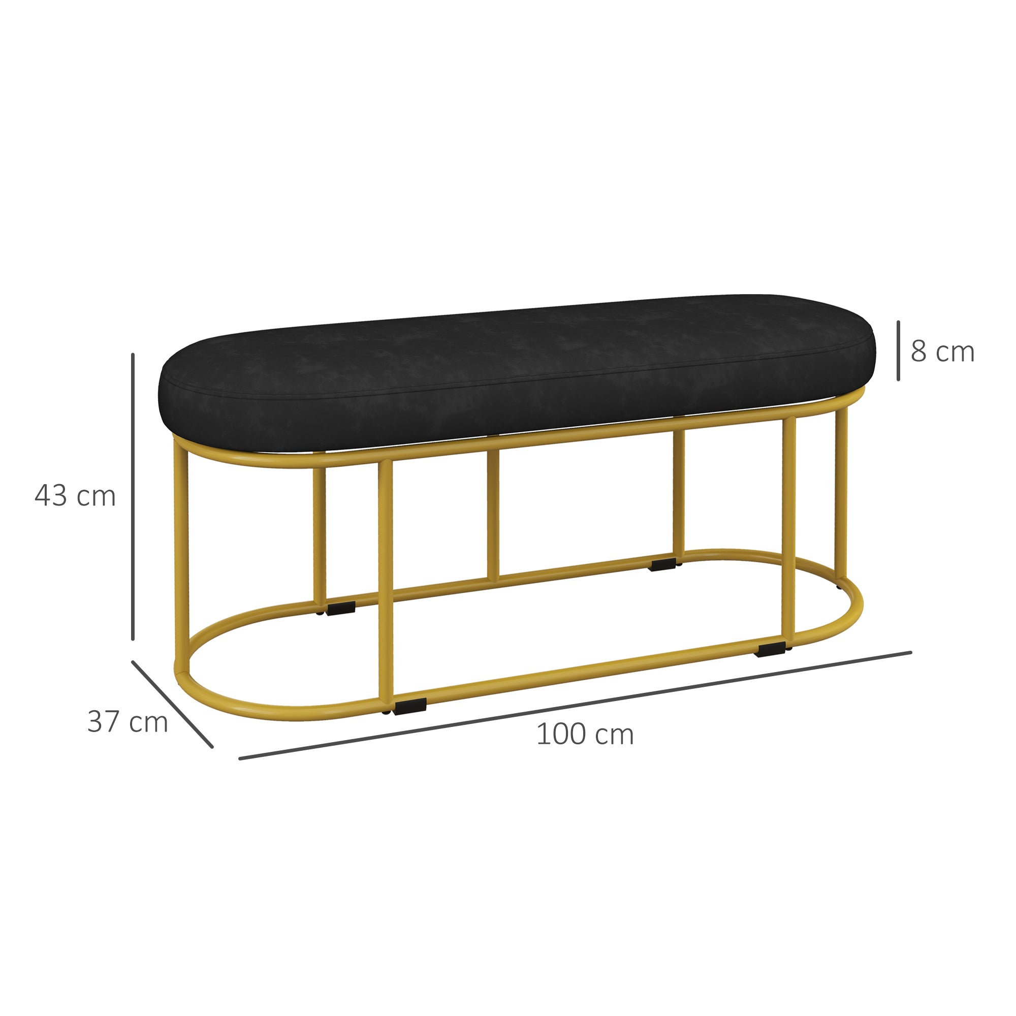 Banc rembourré aspect velours, banc, banc de lit, coiffeuse Banc, banc d'entrée pour salon, jusqu'à 200 kg, acier, noir - 3