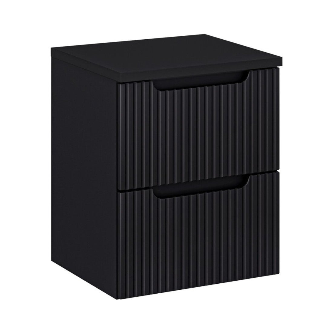 Conjunto de baño suspendido vano 50cm: mueble bajo lavabo con cajones ranurados negro + encimera para lavabo negro mate