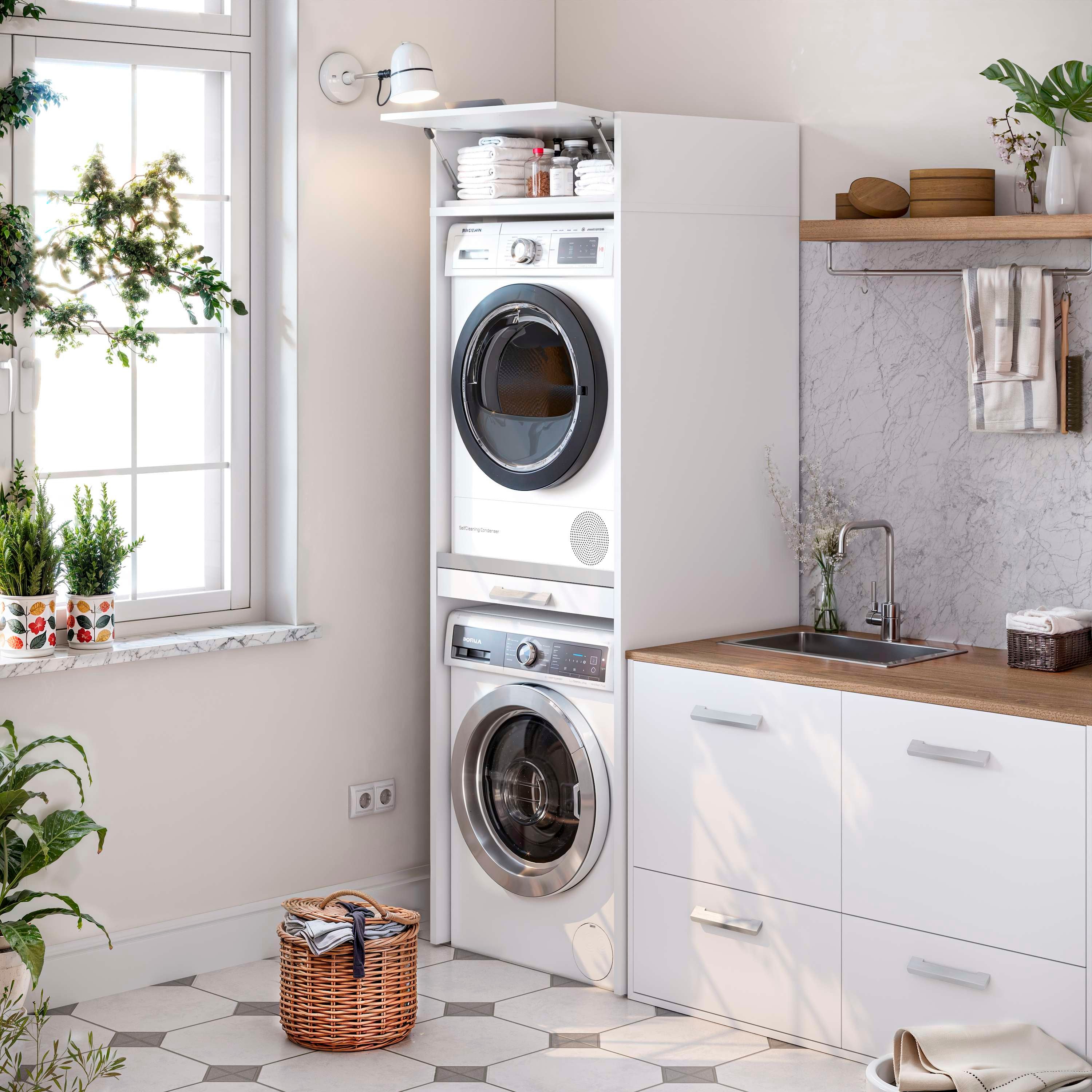 Mueble columna lavadora secadora con mueble alto T-BATH 67,2x208cm blanco esp.22 mm - 3