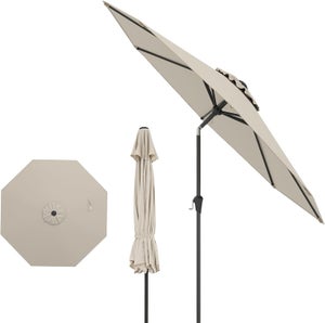 Ombrellone da giardino protezione ombrellone ottagonale in tela di poliestere inclinabile a manovella balcone terrazza piscina spiaggia senza base beige 300 cm beige 120000797