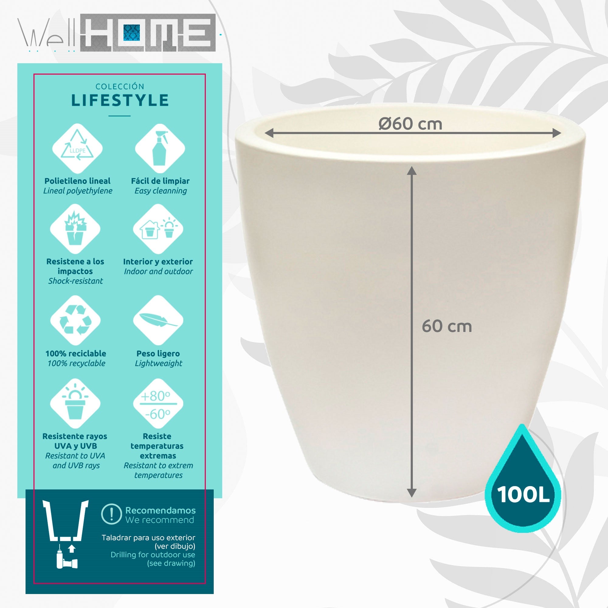 Pot de fleurs 100L Accord WellHome Ø60cm Blanc - 2
