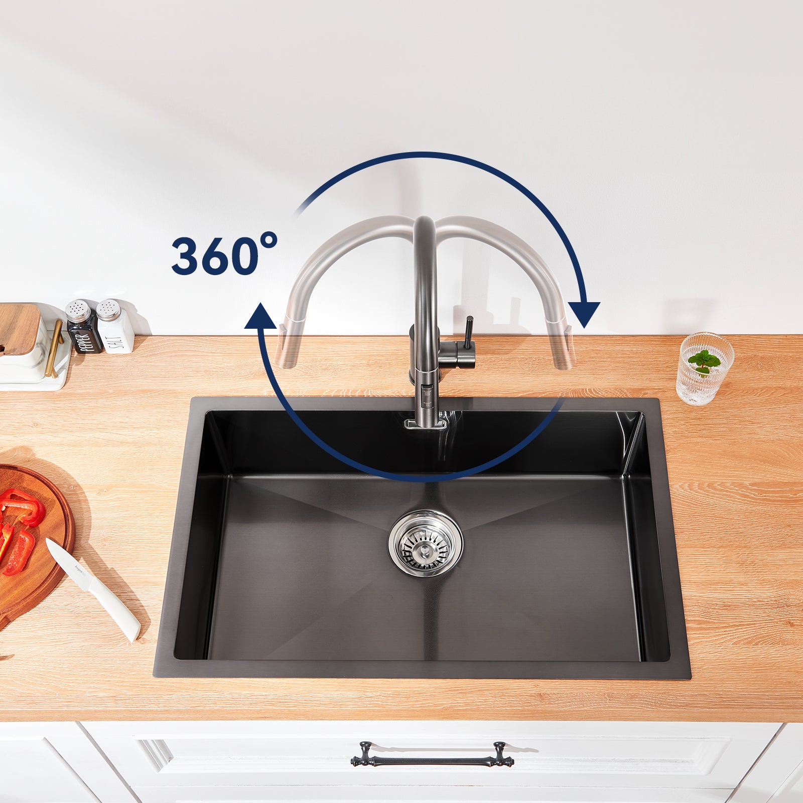 Miscelatore da cucina con doccetta estraibile,Rubinetto per lavello 2 funzioni,Miscelatore da cucina in acciaio inossidabile,Grigio scuro - 3