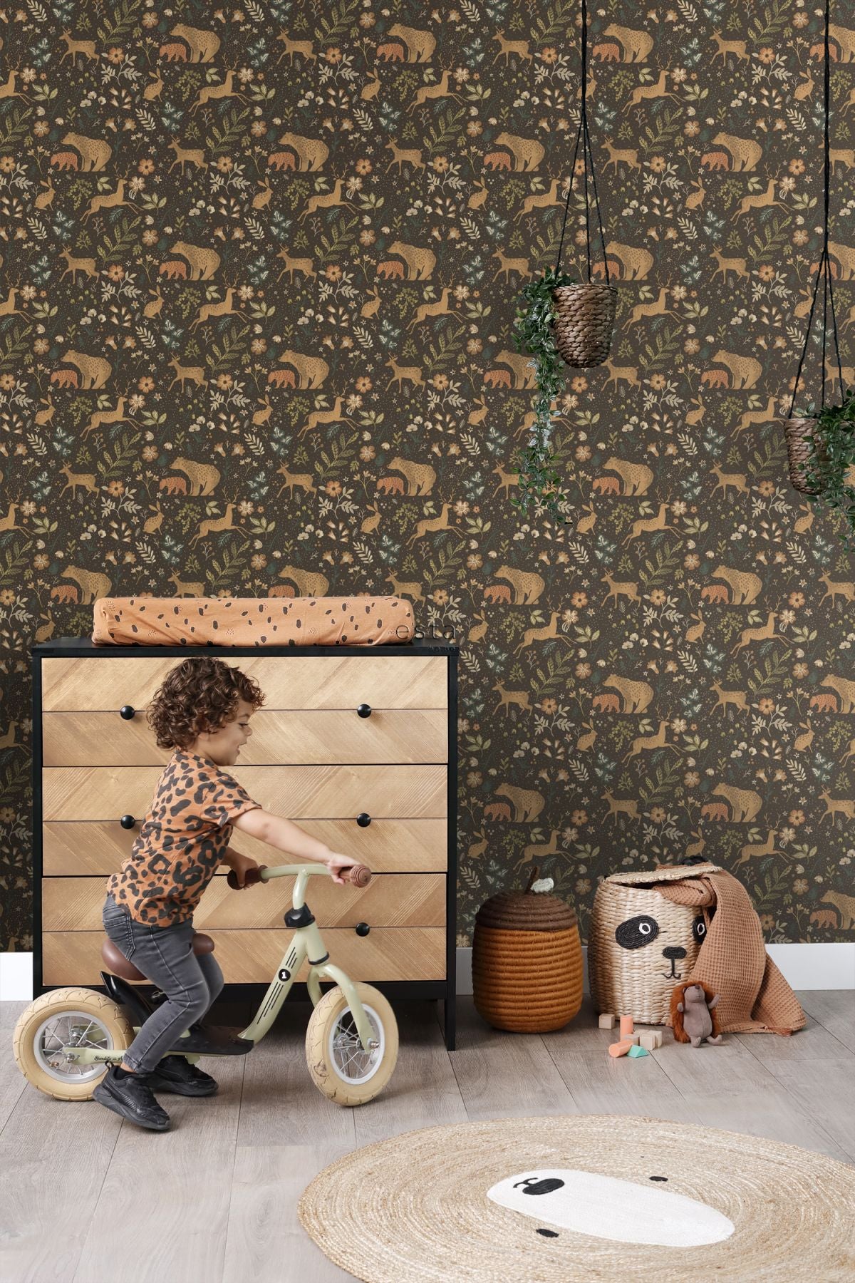 Papier peint forêt avec des animaux de la forêt marron et beige - 53 cm x 10.05 m - ESTAhome - 6