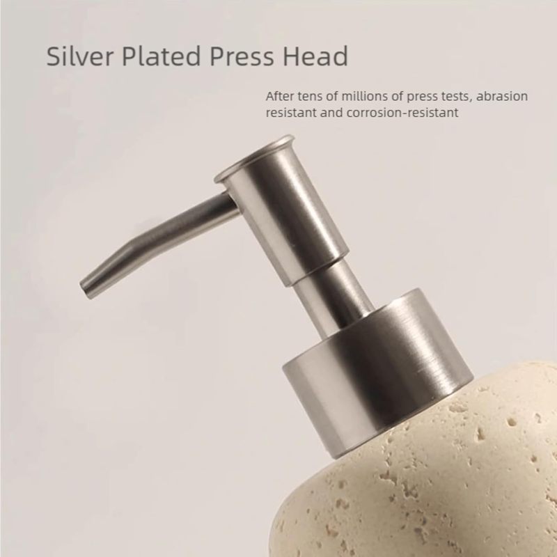 Distributeur savon pierre beige&nbsp;: Effet marbre, rechargeable, pour shampoing/gel hydroalcoolique, déco salle bain. - 4