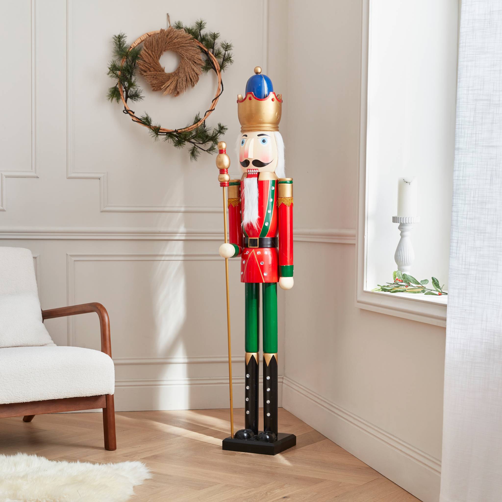 Schiaccianoci Natalizio In Legno 120 Cm - Decorazione XXL Per Interni Ed Esterni | Re Rosso - Foto 6