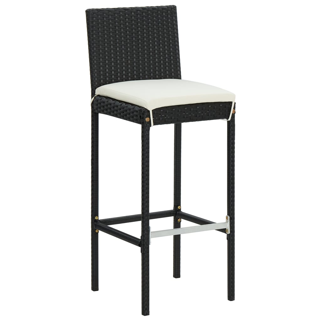 Tabourets de bar de jardin et coussins 4pcs Noir Résine tressée - 2