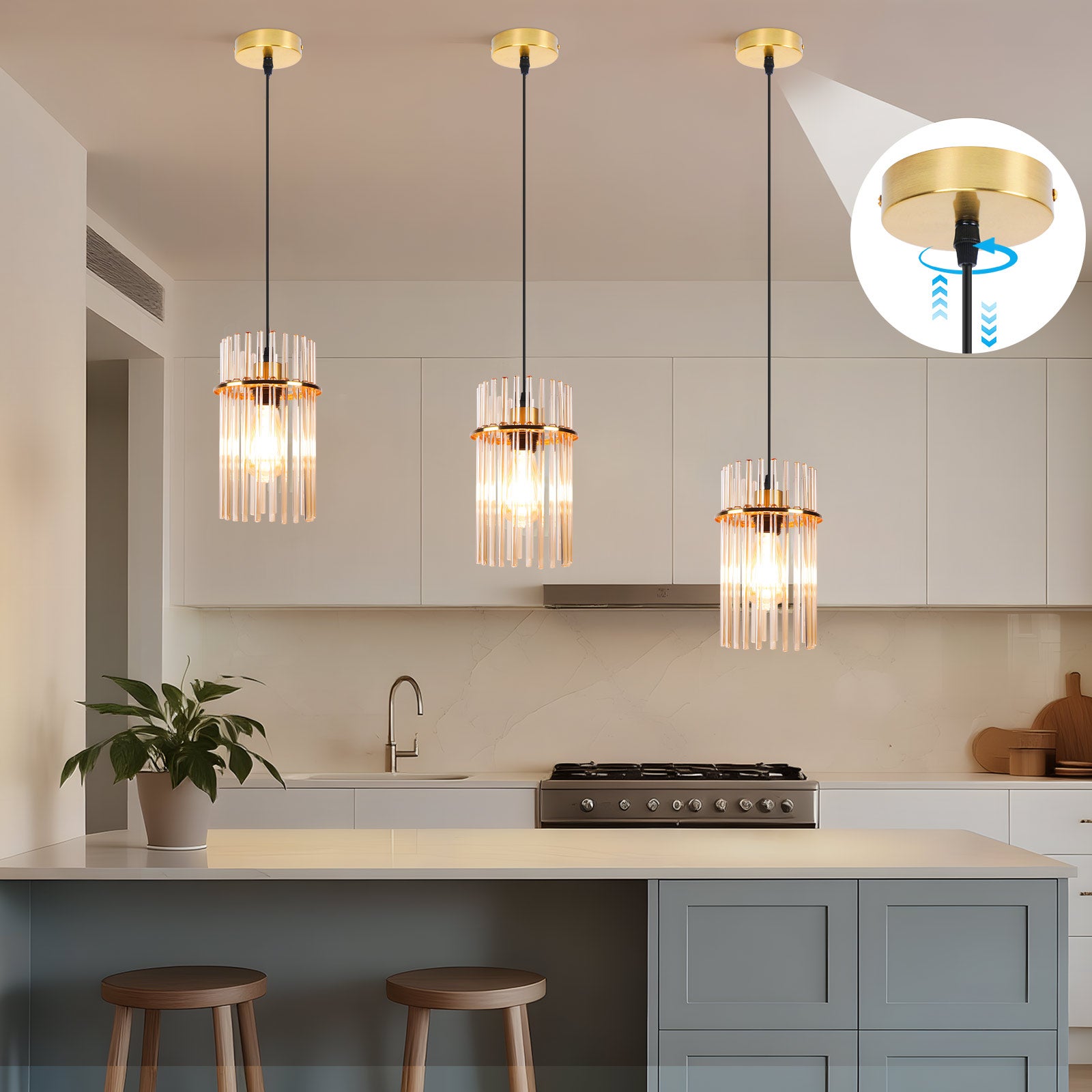 ZMH Lampa wisząca jednopunktowa, oprawka E27 szklana, kolor złoty, Ø16cm, do jadalni, kawiarni, baru, kuchni, salonu (żarówka nie jest dołączona) - 5