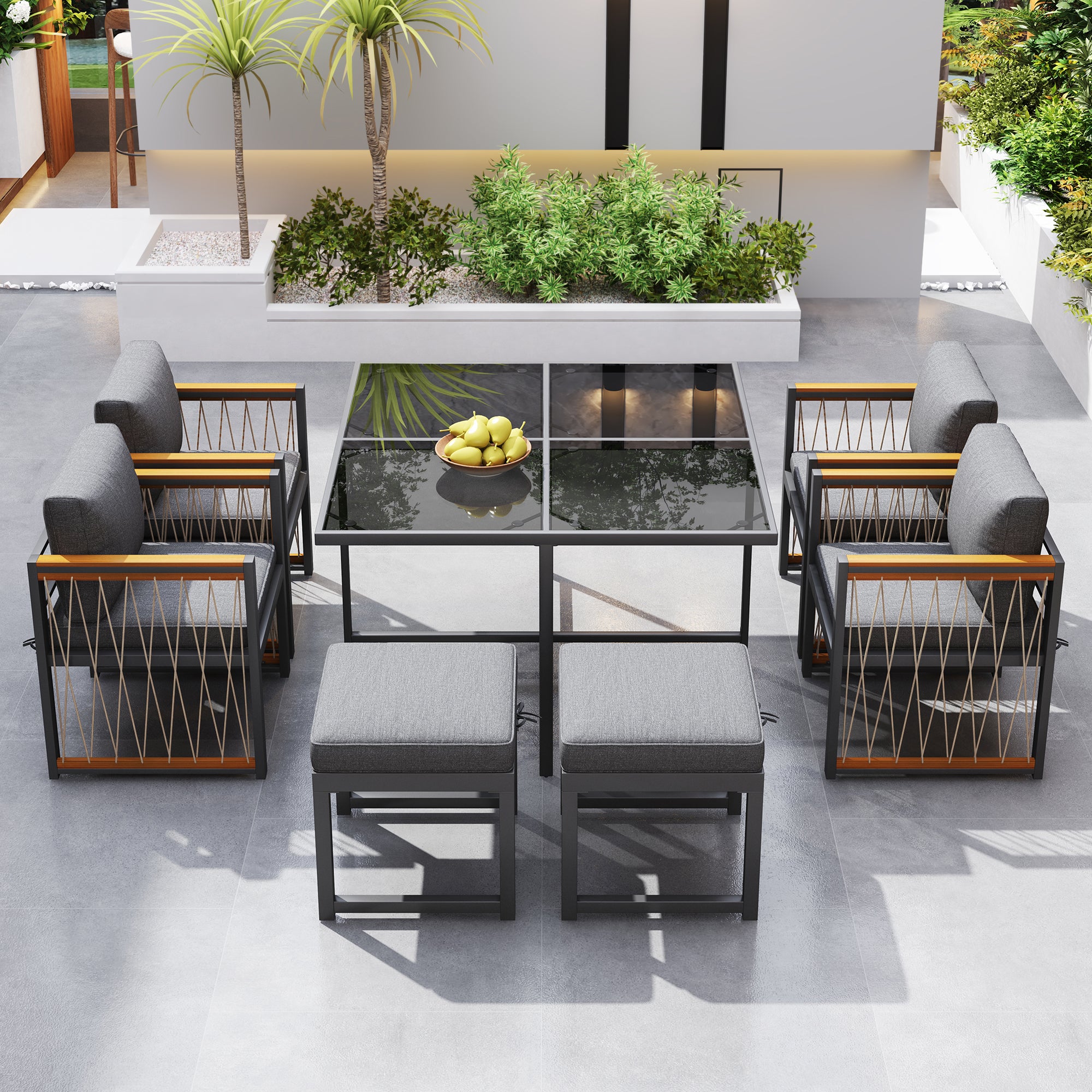 Set 3 Sedie A Dondolo E Tavolino Da Esterno Pieghevoli - Blu, Acciaio E Vetro - Per Giardino E Balcone - Foto 11