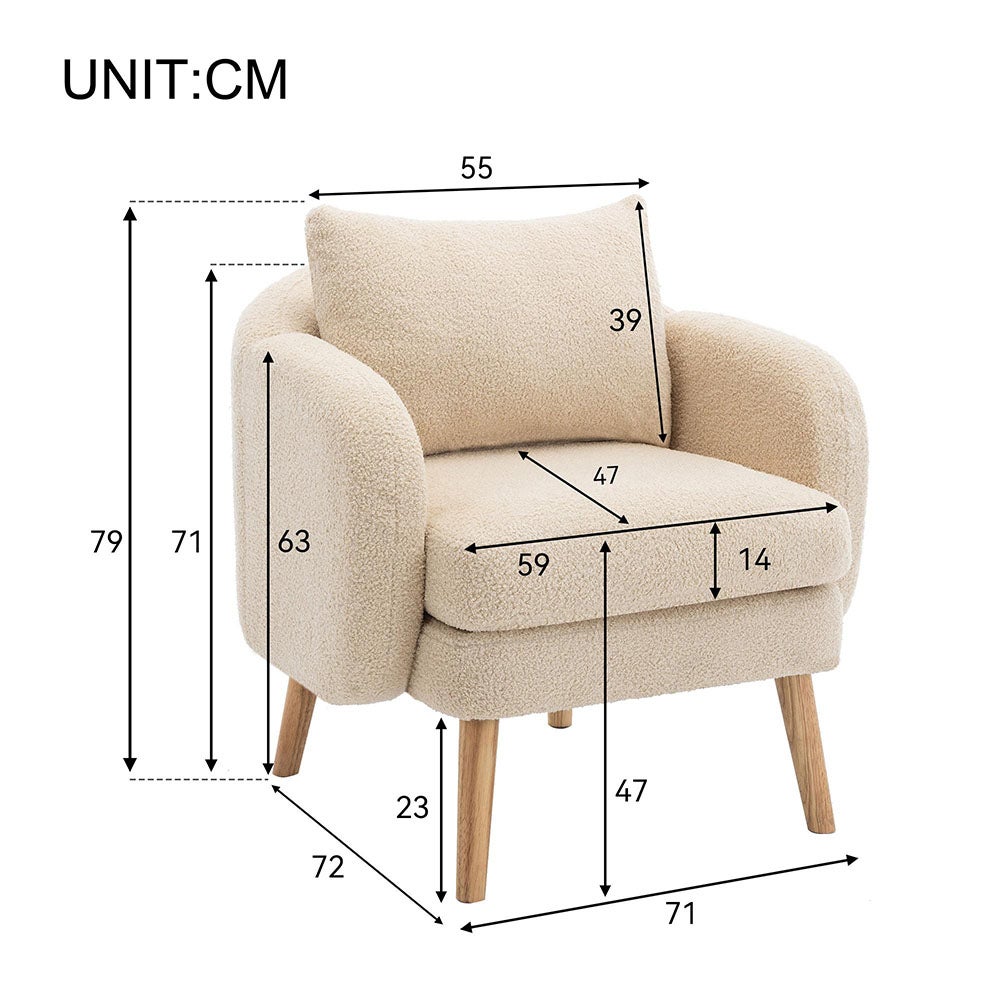 Chaise Fauteuil velours avec coussins extra épais fauteuil de détente chaise à pieds en bois massif Beige - 7