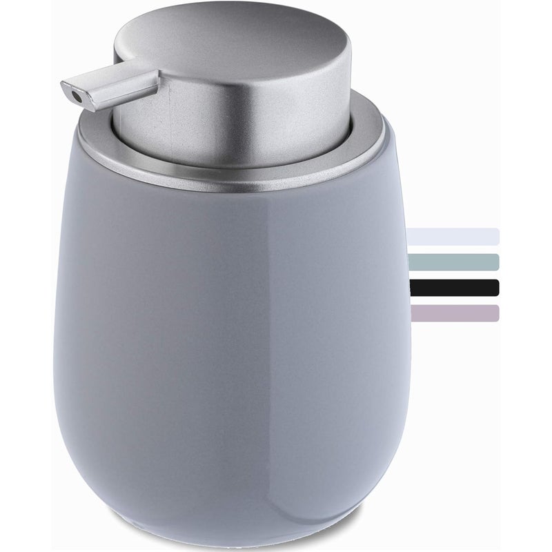 Dozownik do mydła ceramiczny, dozownik do mydła z plastikową pompką, dozownik do mydła w płynie, błyszczący, okrągły (szary)