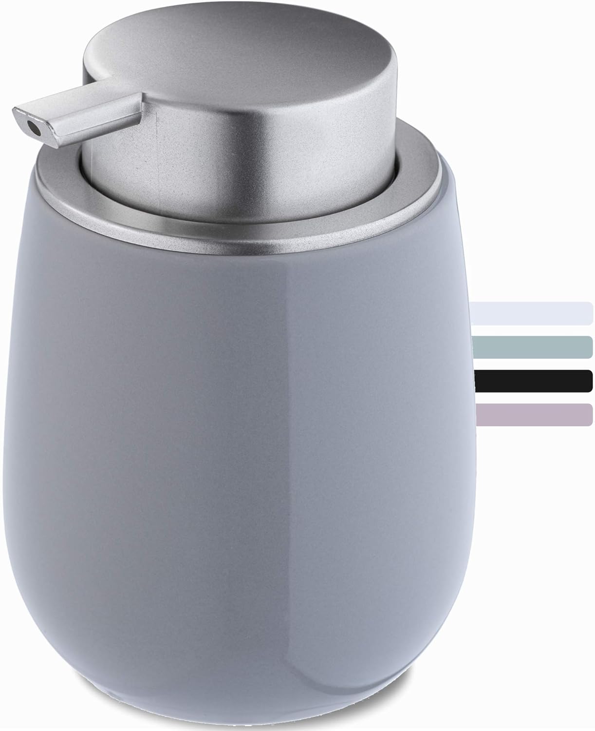 Dozownik do mydła ceramiczny, dozownik do mydła z plastikową pompką, dozownik do mydła w płynie, błyszczący, okrągły (szary)