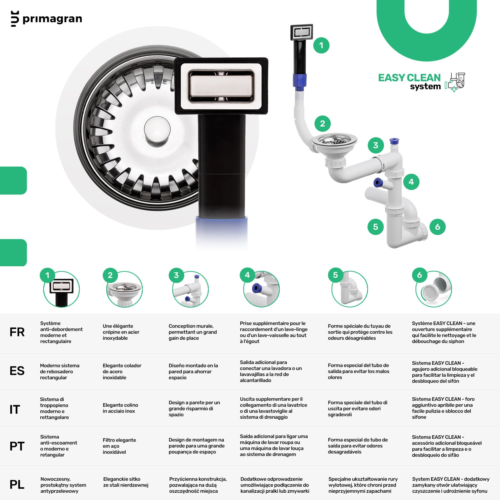 Lava-louça de pousar Branco 76x47cm, Pia de Cozinha 1 cuba + Kit de drenagem, Pia em Granito em armários de 80cm - Madrid PRIMAGRAN - 7
